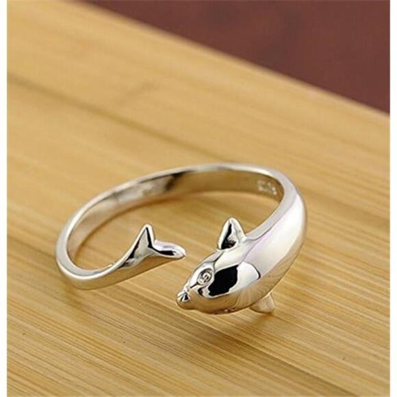 Adjustable Dolphin Ring 925 Sterling Silver Finger Fashion Women Lady Opening - Picture 1 of 7